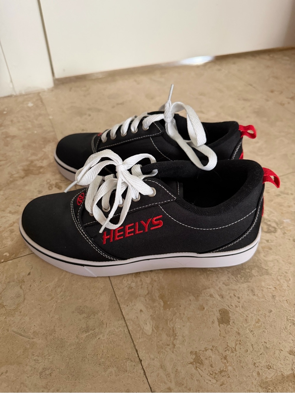 Heelys Black Sneakers with White Laces and Red Accents